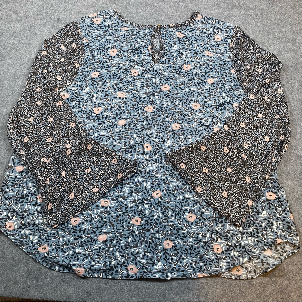 LOFT Blouse Floral Bell Sleeve Ruffle Multicolor Round Neck Casual Top Womens XL - Picture 9 of 11